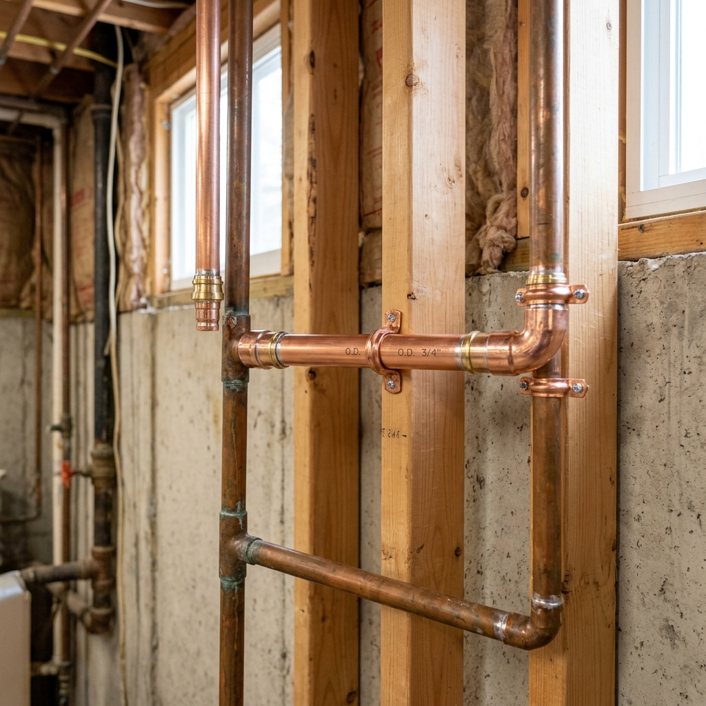 Localized pipe repair showing a new section of pipe cleanly fitted into an existing plumbing line